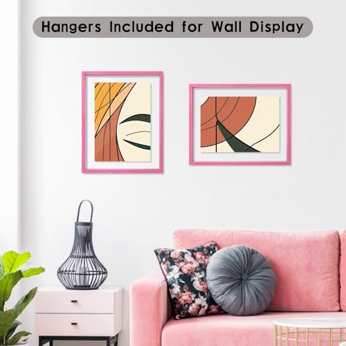 MUYE 10x10 Floating Frame Set of 2,Double Real Glass Square Photo Frame,Display Any Size Photo up to 10x10,Wall Mount or Tabletop Standing,Pink - color: Pink, size: 10x10