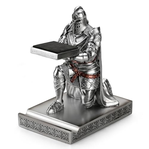 King's Guard Watch Display Stand Eyeglass Jewelry Bracelet Necklace Holder Trays Towers Resin Pen Holder Warrior Knight Mobile Phone Stand for Office & Home (Silver) - color: Silver