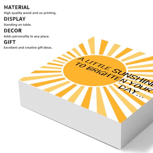 Sunshine Decorations, EMOHAT A Little Sunshine To Brighten Your Day Wood Box Signs, Home Office Bedroom Inspirational Desk Sign 5.1x5.1 inch - color: Sunshine Decorations