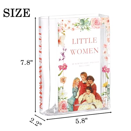 Book Vase for Flowers, Glass Book Vase, Book Flower Vase, Clear Book Vase, Book Shaped Vases, A Book About Flowers Vases for Bedroom, Living Room, Office, Bookshelf (Women) - color: Little Women, size: Glass-7.8"