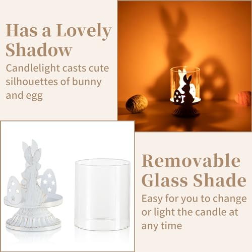 Sziqiqi Pillar Candle Holders for Easter - Bunny Decorations for Tealights Rabbit Candle Holder for Table Centerpieces Distressed White Easter Gifts for Family Party Events