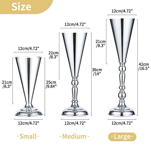 10 Pcs Tabletop Silver Metal Wedding Flower Trumpet Vase, 16.5 inch Table Decorative Centerpiece Artificial Flower Arrangements for Anniversary Ceremony Party Birthday Event Home Decoration (Silver) - color: Silver, size: 16.5 inch x 10 Pcs