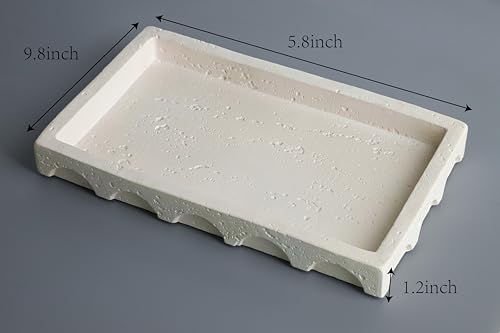 Vixdonos Decorative Tray with Semi-Circular Pattern Edge,Rectangular Concrete Tray for Coffee Table Decor,9.8X5.8X1.2 Inches(Beige) - color: Beige