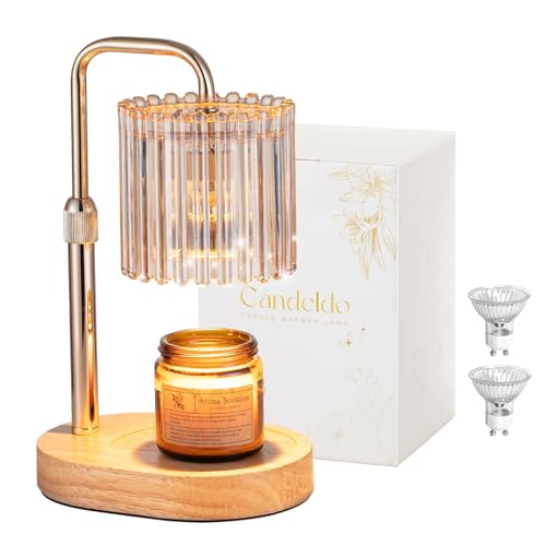 Candeldo Candle Warmer Lamp with Timer: Gold Candle Warming Lamp Height Adjustable Wax Melt Warmer Dimmable Modern Farmhouse New Home Bedroom Decor Mothers Day Housewarming Gift for Women - color: Amber