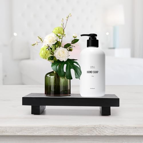 Renawe Small Black Bathroom Decor Tray for Counter Dish Soap Holder Wooden Pedestal Stand for Kitchen Sink Soap Dispenser Wood Risers Kitchen Accessories Countertop Vanity Counter Sponge Sink Tray - color: Black, size: 8.7x4 inch
