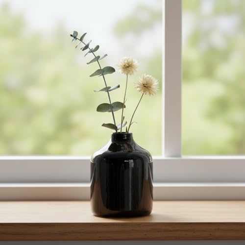Sunddo Ceramic Flower Vase for Pampas Grass - 4 Inch Small Black Vase for Centerpieces, Bottle Modern Decorative Vases Home Decor, Bathroom, Window Sill, Nightstand, Desk Decor - color: Black, size: 4 inch