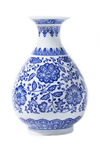Blue Porcelain Vase, Blue and White Ginger Jar, Handmade Chinoiserie Vase, 8.7'' H - size: Blue 8.7"H