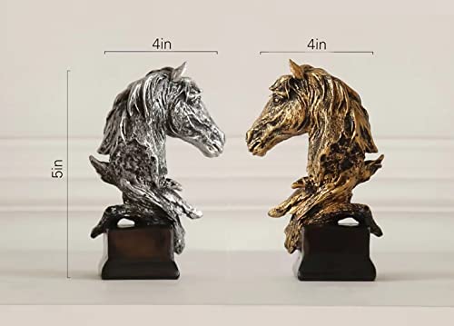 Dlfghos Horse Head Statue Decor Horse Sculpture Horse Decor for Home Coffee Table, Office, Bookshelf, Desk, Living Room, barn, Decor Horse Art Figurine Decorative（2 Pieces Horse Statue） - style: Horse