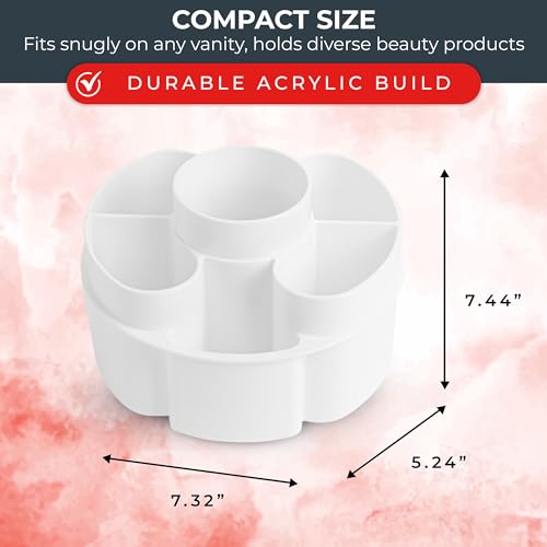 Masirs Small 360 Rotating Makeup Organizer - Mini Yet Spacious Cosmetic Storage Solution with Multiple Compartments - The Perfect Spinning Make-Up Caddy for Vanity or Bathroom Counter (Round - White) - color: Round White