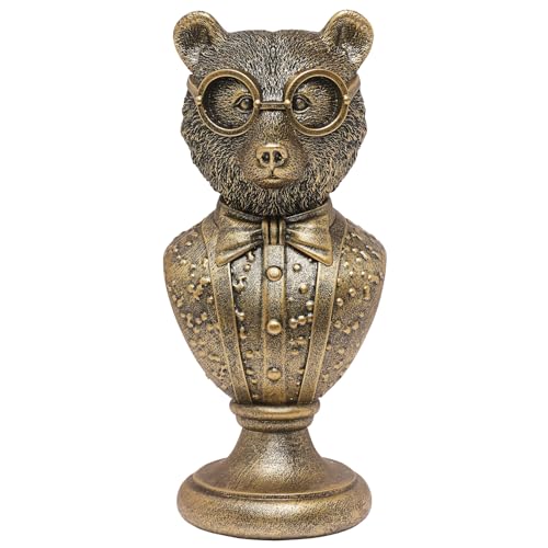 Vintage Animal Statue Sculpture,Gold Resin Bear Bust Figurine with Glasses & Suit, Retro Office Desk Decor for Home Living Room, Creative Gift for Animal Lovers - color: Bear Bust