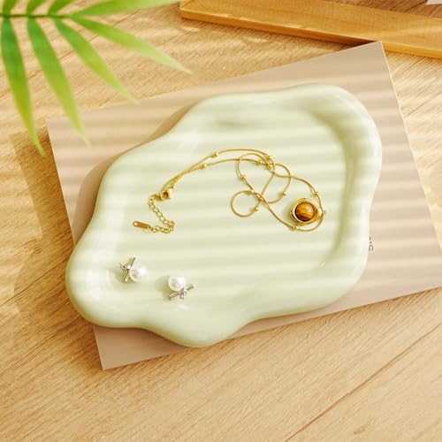 Gifts For Women Green Cloud Ceramic Jewelry Dish Tray, Vanity Ring Dish Ceramic Trinket Ring Holder, Room Decor Aesthetic,Decorative Cloud Vanity Key Tray Present for Wife Mom Daughter (Cloud-Green) - style: Cloud-Green