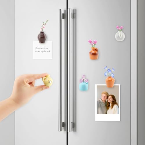 Cute Mini Ceramic Vase Magnets for Fridge, Funny Mini Plant Magnets, Flowers Pot Refrigerator Magnets Tiny 3D Plant Vase for Refrigerator Decoration Kitchen Locker Office (8 Pack)