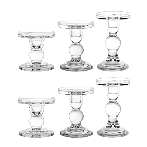 6-Piece Set of Glass Candlestick, Crystal Candlestick Holder Holder and Conical Candle, Christmas Candle Holder Decoration, Family Living Room Wedding Candle Holder (Clear 2sets) - color: Clear 2sets