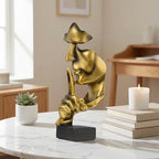 1 Piece Modern Silence Sculpture, Abstract Face Statue for Home Decor, Golden Silence Figurine for Living Room, 27cm Resin Art Piece