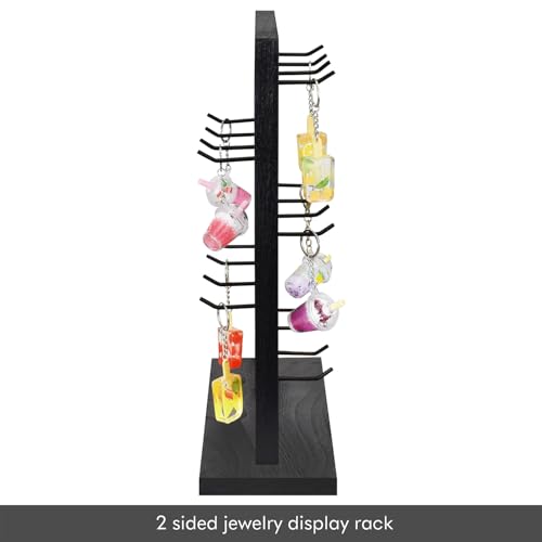 Ikee Design Wooden Jewelry Display Rack with 20 Removable Metal Hooks,Earring Card Display Stand,Jewelry Organizer,Earring Bracelet Organizer, Keychain Stand, Black Color - color: 1) Black