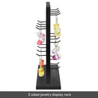 Ikee Design Free Assemble 2 Pcs Set Wooden Jewelry Display Rack with 20 Removable Metal Hooks/Each, Earring Card Display Holder Stand for Necklaces,Bracelet, Keychain Stand, Black Color - color: 8) Black, 2 Pieces