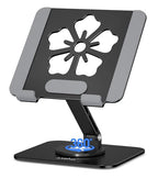 Tablet Stand for iPad, 360° Rotating Aluminum Foldable Holder – Adjustable Desk Stand | Fits iPad Pro 12.9/11,Samsung Galaxy Tab – Portable for Home, Office & Travel,Black - color: Black