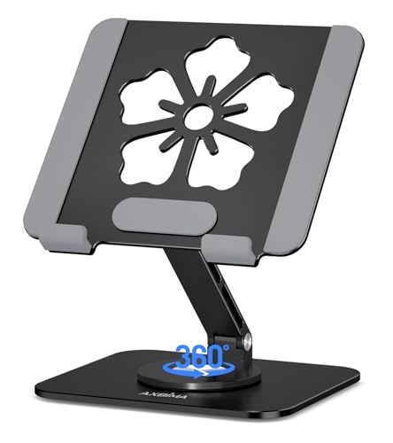 Tablet Stand for iPad, 360° Rotating Aluminum Foldable Holder – Adjustable Desk Stand | Fits iPad Pro 12.9/11,Samsung Galaxy Tab – Portable for Home, Office & Travel,Black - color: Black