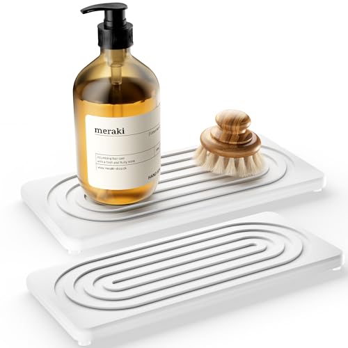 Water Absorbing Stone Tray, Quick Drying Diatomite Bathroom Tray Countertop, Stone Drying Mat for Kitchen Counter, Soap Dish Dispenser Vanity Organizer, White-A-8.3" x 4" - color: White A
