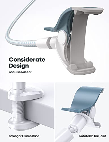 Lamicall Gooseneck Phone Holder Bed - [Nylon Braided] Flexible Arm, Overall Length 38inch, 360 Adjustable Clamp Clip, Overhead Cell Phone Mount Stand for Bed, Blue White - color: blue white