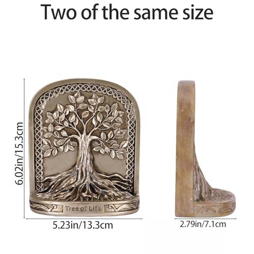 Tree of Life Bookends Set, 2 Heavyweight Bookends, Gold Finish, Ideal for Bookshelves and Bookcases, Suitable for Office, Library, or Living Room Coffee Table Decor. - color: A-gold