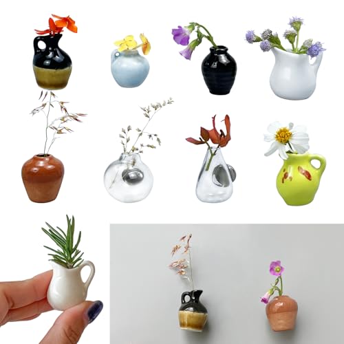 Mini Ceramic Vase Magnets for Fridge, Flower Vase Refrigerator Magnet, Tiny Magnetic Vases Decorative, Cute Kitchen Decor for Her, Mother’s Day, Birthday, Housewarming (8pc) - color: 8pc