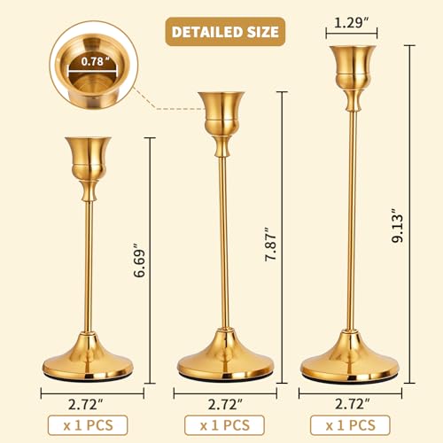 CHILL RECIPE Candlestick Holders Gold Taper Candle Holders, 3 PCS Candle Sticks Holders for Home Decor Table Centerpiece Wedding Housewarming Festival - color: Gold, size: 1 Set-3Pcs