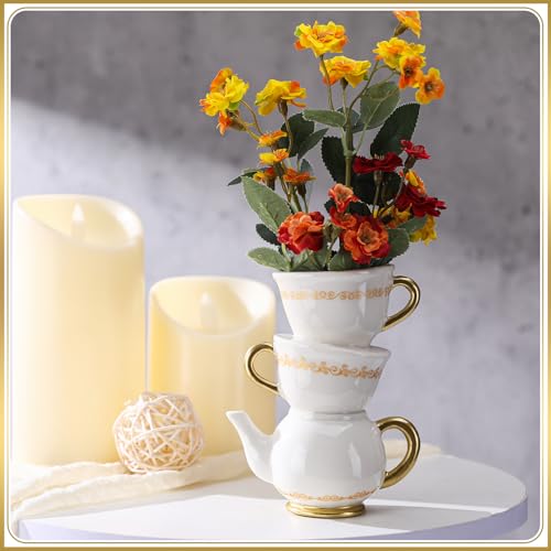 Tioncy Mini Teacup Bud Vase 5" Wonderland Tea Party Decorations Antique Vintage Kitchen Decor Whimsy Ceramic Vase Tea Party Favor for Wedding Gift Birthday Bridal Showers Home(1 Pcs) - color: Classic, size: 5 Inch