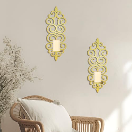 OYEFLY DIY Metal Candle Sconces Wall Decor, Wall Mounted Candle Holder (Gold)
