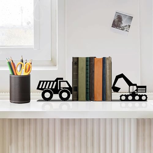 Construction Truck Decorative Bookends for Boys Room - Durable and Cute Design, Perfect for Nursery and Kids' Book Ends - color: Black