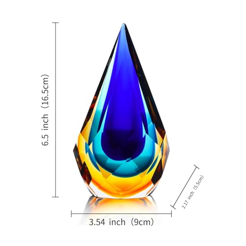 Yao Yuan Hand-Blown Glass Sculpture Glass Decor Murano-Style Glass Statue and Figurine Wonderful Gift, Blue and Green Color - size: 6.6in