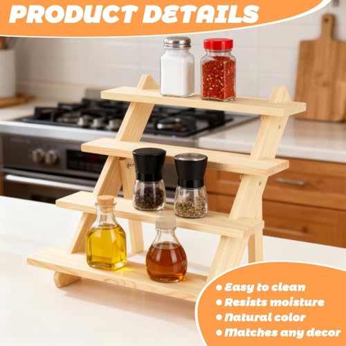 2 Pack 4 Tier Wooden Display Stand Riser Detachable Wood Earring Display Cupcake Stands Jewelry Display for Vendors with Groove or Jewelry Cupcake Vendors Retail
