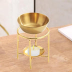 Qianly Essential Oil Burner Tealight Candle Holder Essential Oil Warmer Waxes Melt Burner for Home - color: Gold