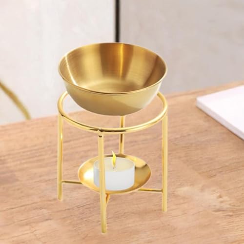 Qianly Essential Oil Burner Tealight Candle Holder Essential Oil Warmer Waxes Melt Burner for Home - color: Gold