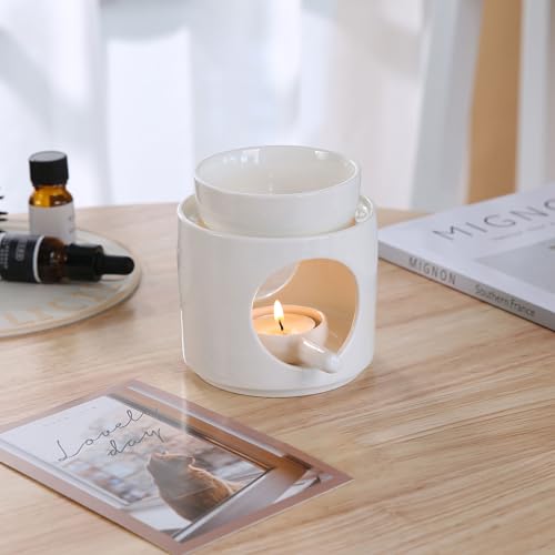 Essential Oil Burner for Scented Oil, Oil Warmer, Tealight Wax Melt Warmer, Candle Diffuser, Tea Light Holder, White - color: White