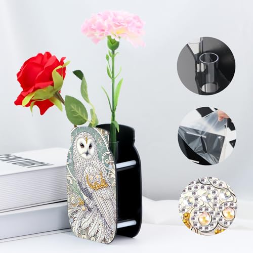 5D Diamond Painting Kit Vase, Halloween DIY cat and Pumpkin Diamond Art for Adult Beginners Acrylic Special Shaped Double-Sided Vase Handmade Crafts, Suitable for Home Living Room Desktop Decoration - color: Owl
