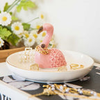 Flamingo Ring Holder Dish, Ceramic Jewelry Tray Trinket Dish for Necklace Keychain Organizer, Cute Funny Birthday Wedding Mothers Day Gift for Women Friends Girls - style: Flamingo