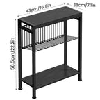 End Table for Small Space, 3-Tier Narrow Side Table with Magazine Holder, Nightstand, Skinny Snack Couch Table in Living Room, Bedroom Study and Balcony (Black) - color: Black