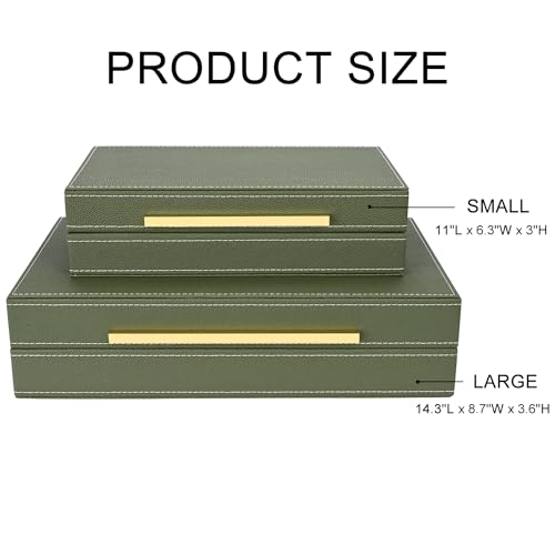 Green Shagreen box Set of 2 Faux Leather Decorative Boxes,Large Nesting Storage Decorative Boxes with Lids for Modern Home Decor Stacking Jewelry Box Organizer - color: Green, size: 2 pack