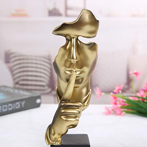 Asng Creative Abstract Men Figurine Sculptures, Keep Silence Statue, Thinker Statue, Office Home Decor (Gold)