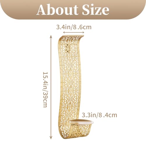 Sziqiqi Gold Candle Sconces Wall Decor Set of 2 - Rustic Pillar Wall Candle Holder for Farmhouse Vintage Hallway Wall Decor Decorative Bathroom Metal Candle Sconces - color: Matte Gold