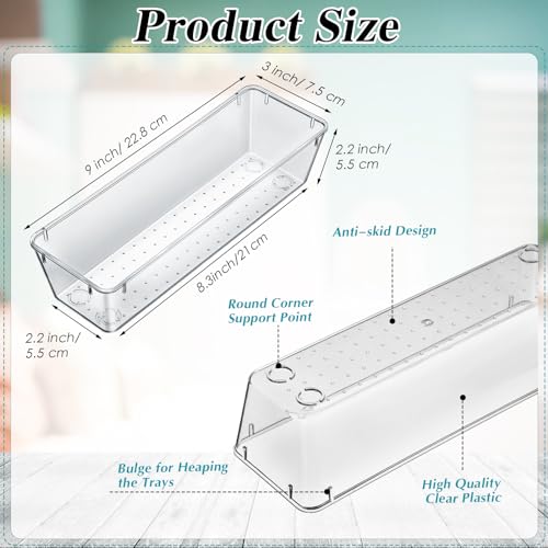 Maitys 12 Pcs Clear Drawer Organizer 9 x 3 x 2 Inches Plastic Rectangle Trays Makeup Vanity Storage Bins and Kitchen Drawers Dividers for Office Desk Silverware Kitchen Utensils(Clear) - color: Clear, size: 9 x 3 x 2 Inches
