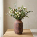 Rustic Terracotta Vase for Home Decor, 9 Inch Farmhouse Ceramic Vases for Centerpieces, Decorative Pottery Flower Vase for Pampas Grass, Living Room Mantle Decor Brown