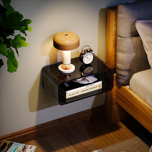 Acrylic Floating Nightstand, Bedside Table, Nightstand Shelf Wall Mounted Bedside Shelf (Black, Small) - color: Black