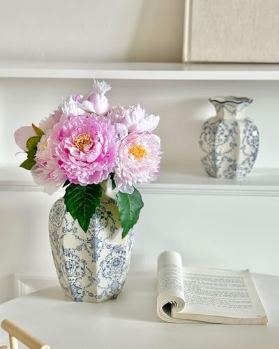 Vintage Blue Ceramic Vase, Blue and White Porcelain Decorative Flower Vase for Centerpiece Living Room Table Shelf, Chinoiserie French Country Decor - color: Blue&white, size: Large