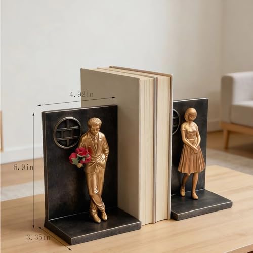 Decorative Bookends, Resin Bronze Vintage Bookends, Cute Unique Heavy Book Stoppers for Shelves Desk, Antique Art Book Holders for Home Office Bookshelf Decor (Copper)
