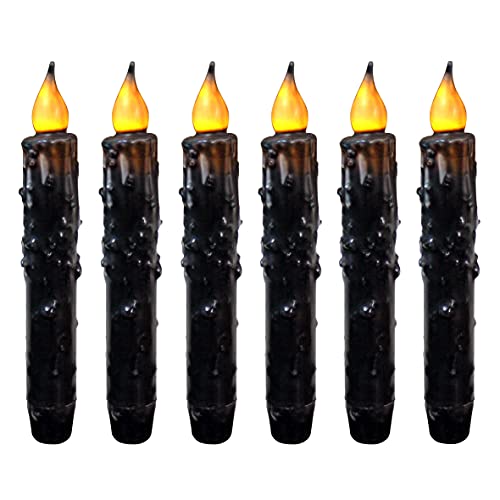 CVHOMEDECO. Real Wax Hand Dipped Battery Operated LED Timer Taper Candles Rustic Primitive Flameless Lights Décor, 6-3/4 Inch, Matt Black, 6 PCS in a Package - color: Matt Black 6 PCS