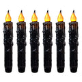 CVHOMEDECO. Real Wax Hand Dipped Battery Operated LED Timer Taper Candles Rustic Primitive Flameless Lights Décor, 6-3/4 Inch, Matt Black, 6 PCS in a Package - color: Matt Black 6 PCS