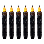 CVHOMEDECO. Real Wax Hand Dipped Battery Operated LED Timer Taper Candles Rustic Primitive Flameless Lights Décor, 6-3/4 Inch, Matt Black, 6 PCS in a Package - color: Matt Black 6 PCS