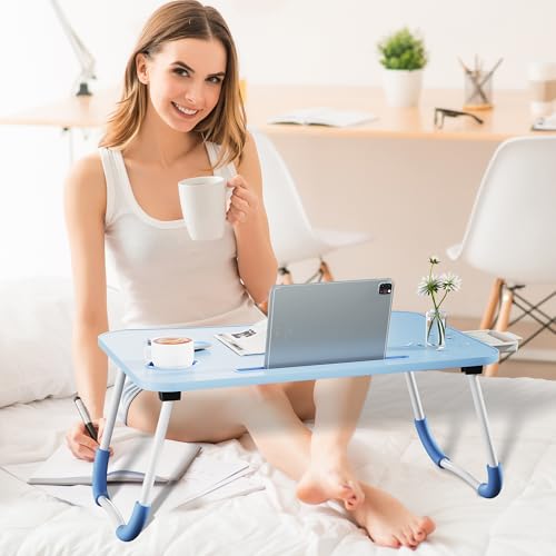 Lap Desk Bed Trays for Eating and Laptops Breakfast in Bed Tray for Sofa/Couch/Study/Reading/Writing with Cup Holder/Drawer On Low Sitting Floor Large Portable Foldable (Blue) - color: Blue